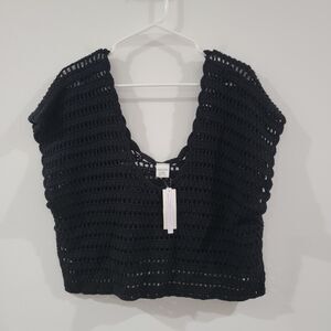 Womens Crop Top Crochet Size Large Whimsigoth Witchy‎ Dark Romance Open Knit